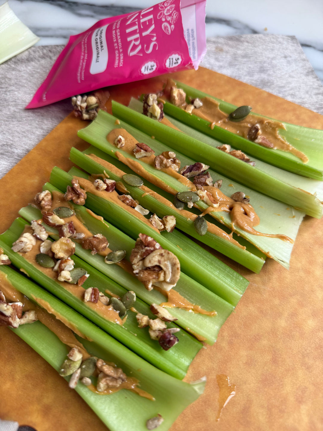 Celery + Peanut Butter + OG Granola Snack